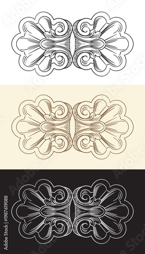 Set of ornate engraved baroque design element vector