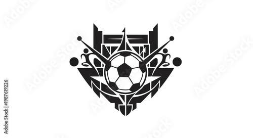 Black and white soccer ball logo.