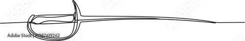 continuous line drawing of a fencing sword, showcasing the slender blade and protective guard, symbolizing precision, sport, and elegance in fencing.one line drawing vector illustration