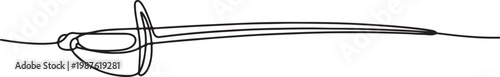 continuous line drawing of a fencing sword, showcasing the slender blade and protective guard, symbolizing precision, sport, and elegance in fencing.one line drawing vector illustration
