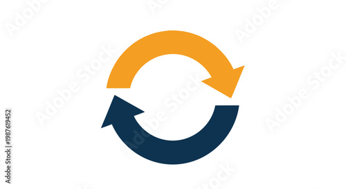 Circular arrows in orange and blue.
