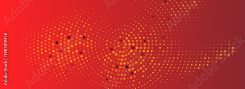 Vibrant red and orange abstract backdrop with expanding halftone circles, radial dot burst pattern, smooth gradient transition, modern pop art vector design. Vector Illustration