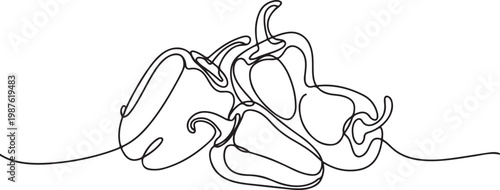 continuous line of paprika. single line drawing of paprika group.one line drawing vector illustration