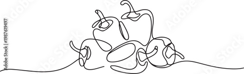 continuous line of paprika. single line drawing of paprika group.one line drawing vector illustration