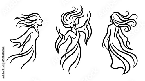 Stylized Wind Spirits in Flowing Gowns