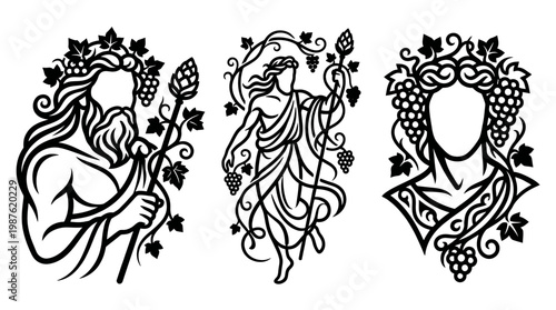 Elegant Black and White Greek God Vector Designs