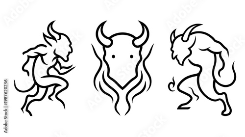 Set of Simple Devil Line Art Designs