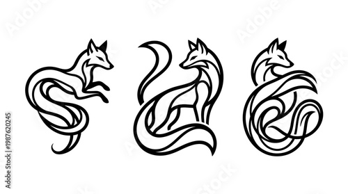 Elegant Black and White Fox Logos Set