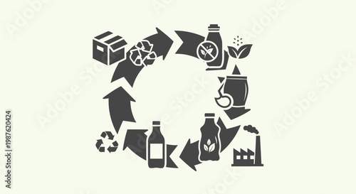 Recycling symbols and industrial icons.