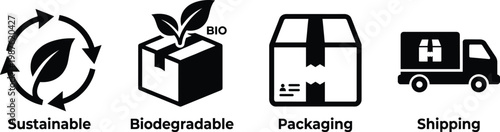 Fast delivery icon set sustainable shipping packaging logistics symbols for ecommerce