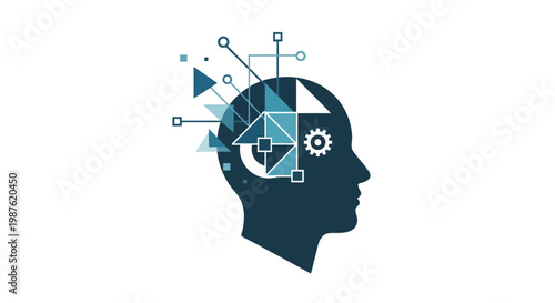 Innovative Brain with Gears and Symbols.