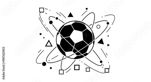 Black Soccer Ball with Geometric Shapes.