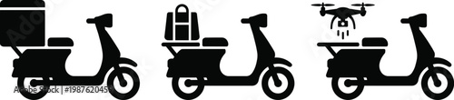 Fast delivery icon set scooters drones boxes quick shipping logistics symbols