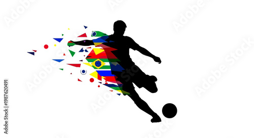 Soccer Player Kicking a Ball Silhouette.