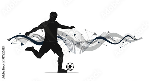Man Kicking Soccer Ball Silhouette.