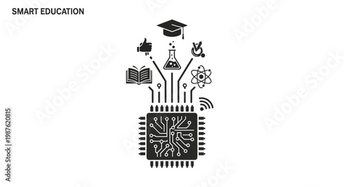 Microchip with education symbols around it.