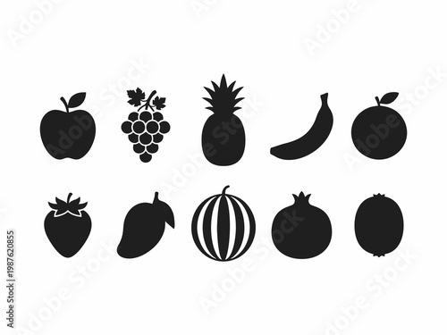 Set of fruit silhouette icons isolated on white background