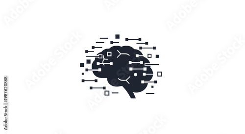 Brain with digital connections and nodes.