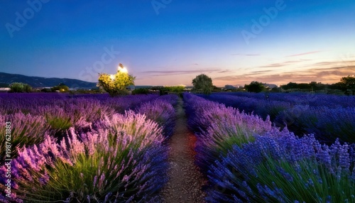 Lavender Fields at Dusk - A Serene Landscape in Provence, France.