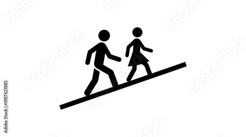 Man and Woman Climbing Upward On A Slope