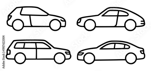 Car illustration icon set, with outline design, isolated on transparent background