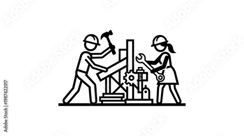 Construction Team Assembling Machinery