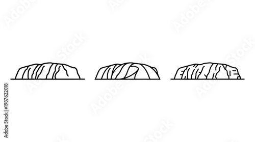 Uluru Rock Formations in Line Vector Outline
