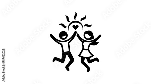 Joyful Couple Celebrating with Sun and Heart Symbol