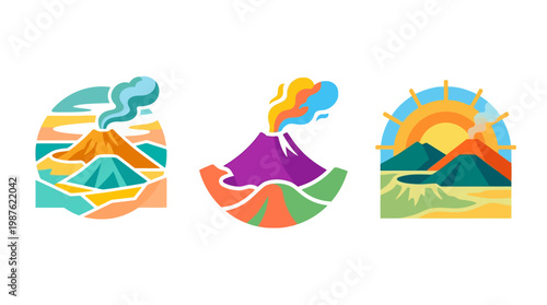 Colorful Volcanic Landscape Logos and Badges