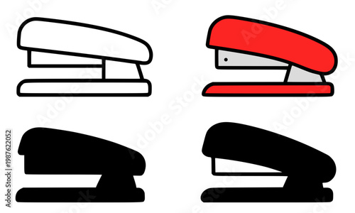 Stapler illustration icon set, with outline and silhouette design, isolated on transparent background