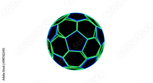 Black soccer ball with green outline.