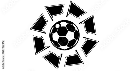 Black and white soccer ball graphic.