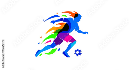Man Playing Soccer with Ball Energetically.