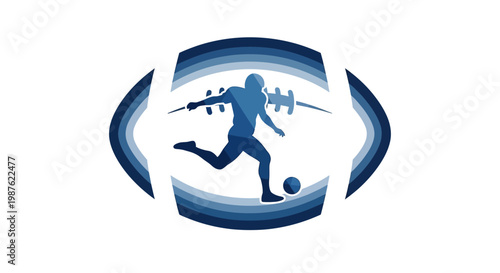 Soccer Player Kicking a Ball Energetically.