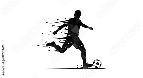 Man Kicking Soccer Ball in Motion.