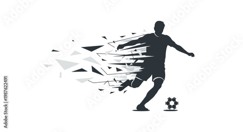 Silhouette of man kicking soccer ball.
