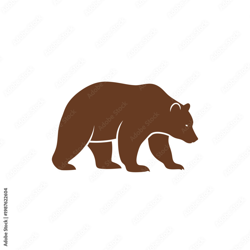 Fototapeta premium Simple brown bear silhouette icon walking peacefully, representing wild nature and animal strength in a minimalist vector graphic, ideal for various design projects