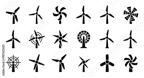 Set of Wind Turbine Icons and Symbols