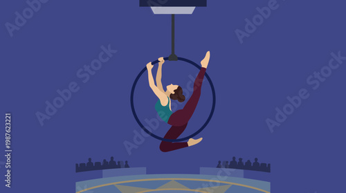 Woman Performing Aerial Hoop Tricks High.
