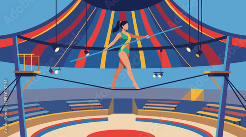 Woman in colorful leotard on trapeze.