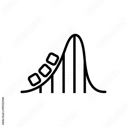 Roller coaster icon with cars going down a steep drop, amusement park vector
