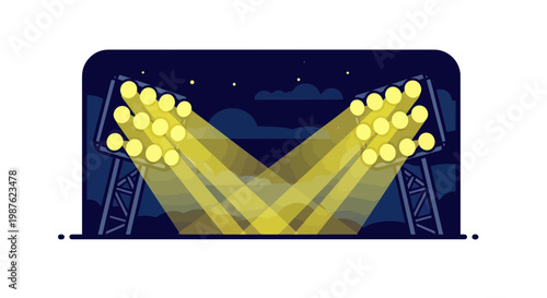 Stadium Floodlights Illuminating Night Sky with Beams of Light