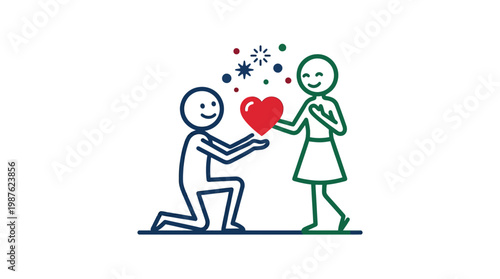 Man Proposing to Woman with a Red Heart Symbol