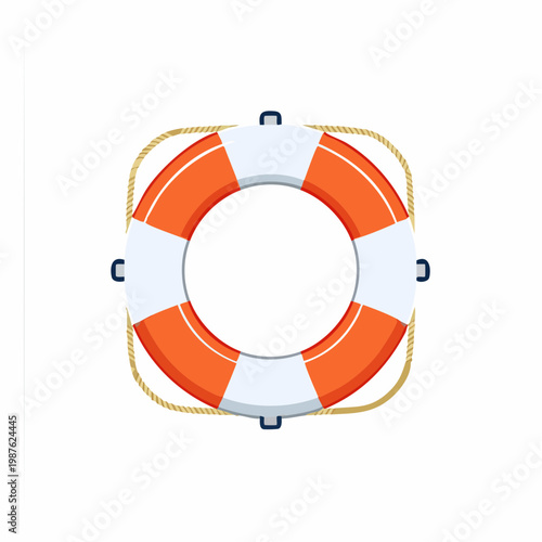 Orange and white lifebuoy with rope, nautical design.
