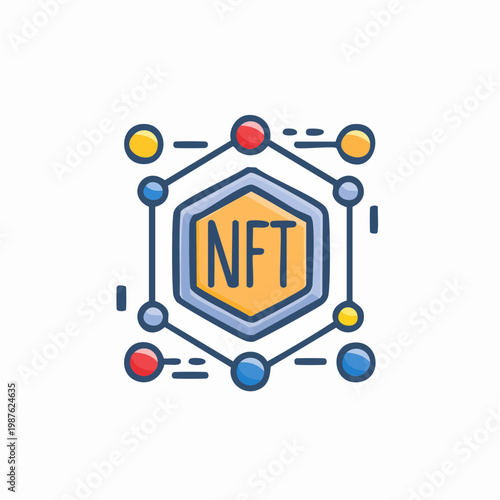 NFT token graphic illustration, digital art, non-fungible token concept