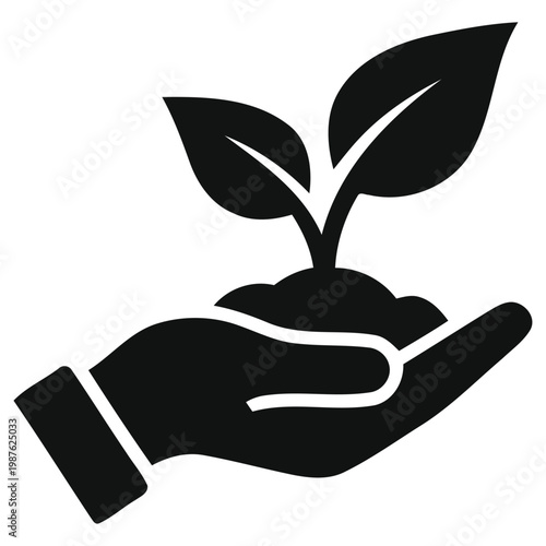 Photos Minimalist vector graphic illustration featuring a human hand holding a small gr