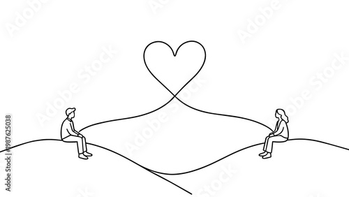 Minimalist Continuous Line Art Couple Heart Connection Theme for Relationship Illustration