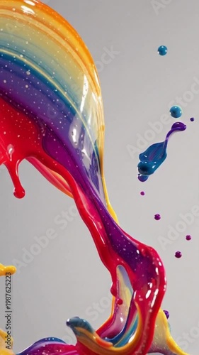 animation of colorful paint splashes flowing in an elegant abstract motion against a clean white background. The fluid dynamics and vibrant colors create a visually striking composition with smooth.