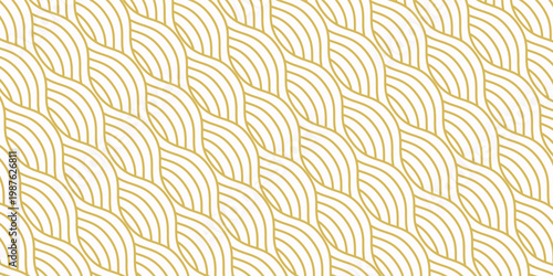 Yellow instant noodle, pasta and spaghetti texture with geometric wavy lines. Ramen, pasta vector pattern. Background abstract food illustration