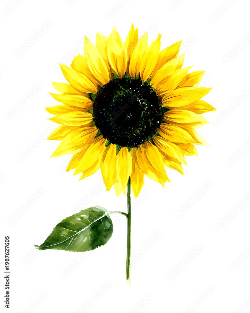Fototapeta premium Beautiful sunflower bloom facing forward, vibrant yellow petals